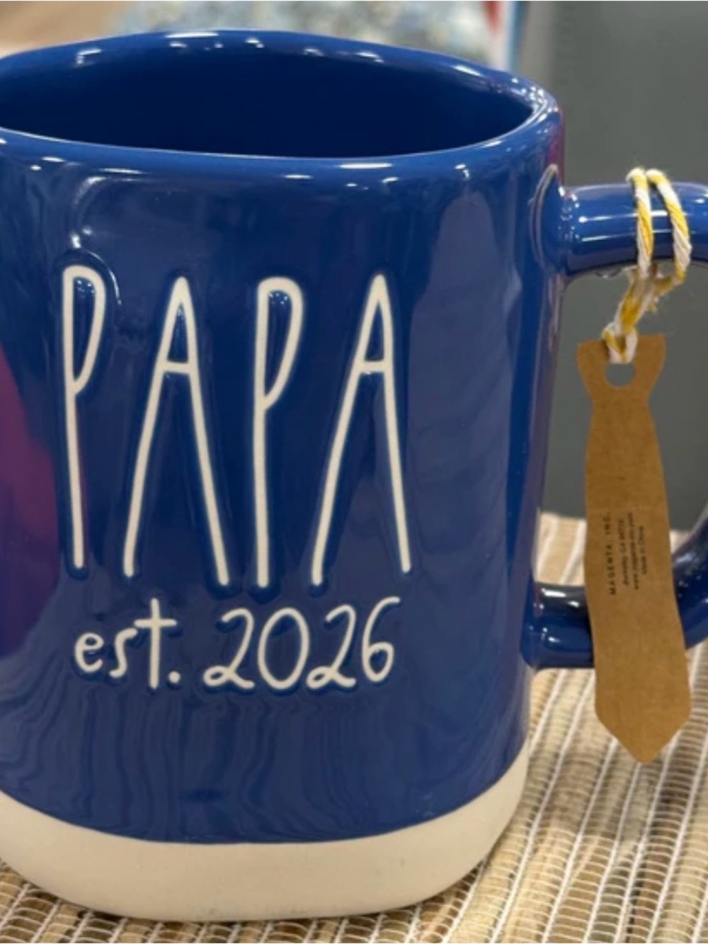 Rae Dunn Blue Ceramic 'PAPA est. 2026' Mug with White Lettering